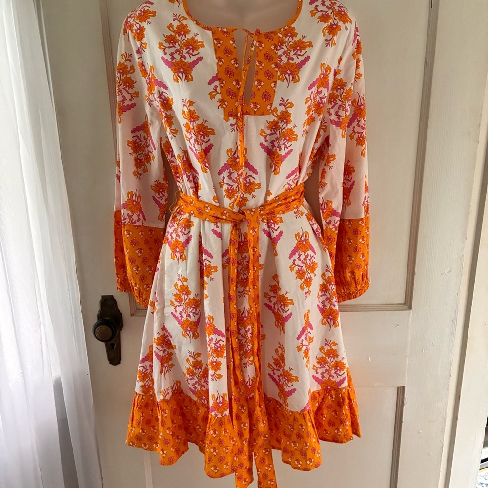 J. Crew Vibrant Orange and White Floral Dress